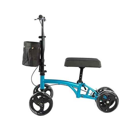 Ecosmo Panlova Mobility Knee Walker Scooter - Steerable Scooter For Broken Leg, Foot, Ankle Injuries - Knee Cycle Leg Walker For Adults - Orthopaedic Seat Pad For Adult And Elderly - Blue