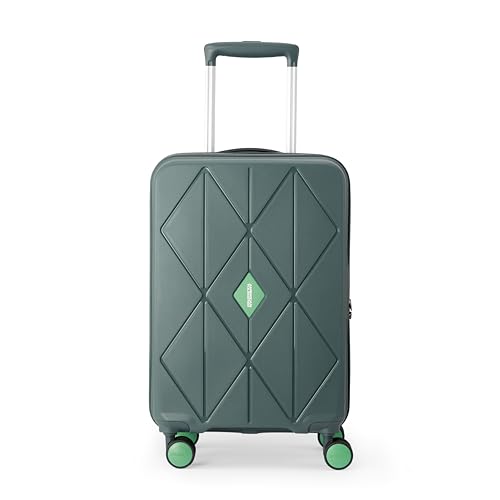 Image of American Tourister Qubiz | Cabin Trolley Bag (55 cm) | 360 8 Wheel Travel Luggage | Hard Case Polypropylene Suitcase | Recessed Combination Lock | Green