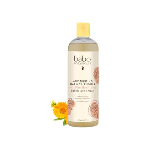 Babo Botanicals Moisturizing Plant-Based 2-in-1 Bubble Bath & Wash - with Organic Calendula & Natural Oat Milk - For Babies, Kids & Adults with Sensitive Skin - Hypoallergenic & Vegan - 15 oz Cover