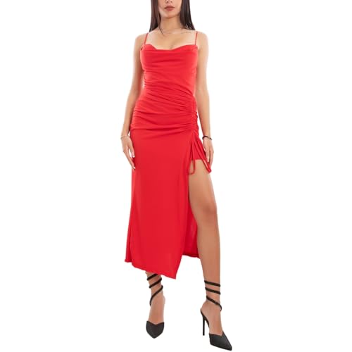 Toocool robe femme mini-robe décolleté élégante fente SQ-2988 rouge S-M