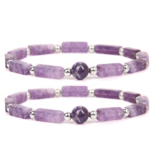 Lista de Omnia Amethyste que Puedes Comprar On-line. 35 Moanyt - 2 pulseras de amatista purificadas para el cuerpo de vidrio de piedras preciosas adelgazantes naturales de amatista para mujer
