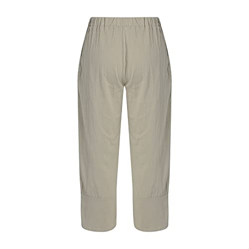 Women Summer Ninth Pants Solid Color Middle Waist Loose Casual Trousers with Pockets2