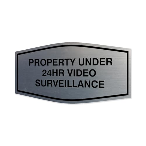 All Quality Fancy Property Under 24Hr Video Surveillance Sign | Property Security Sign with Easy Installation | 24/7 Security Monitoring (Brushed Silver) - X-Large 1 Pack