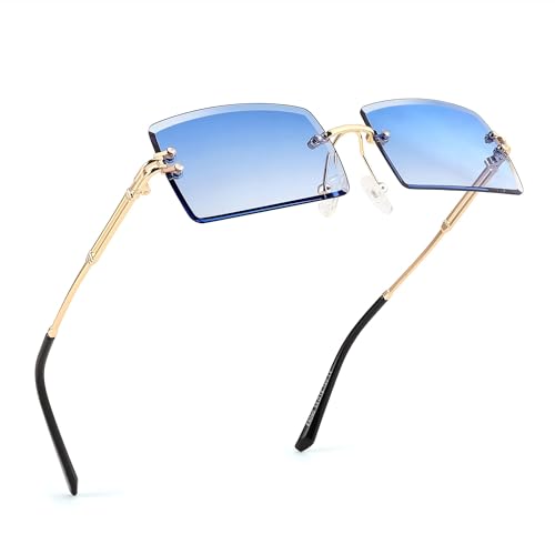 FEISEDY Rimless Rectangle Sunglasses - Vintage Candy Color - Beach Driving Fashion Accessory B2642 Blue