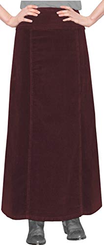 BABY O Women's Long Ankle Length Maxi Stretch Corduroy A-Line Panel Skirt (Burgundy-18)