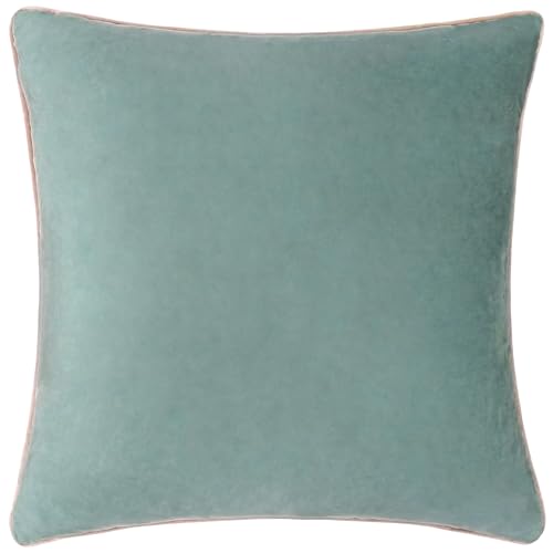 Image of furn. Meridian Polyester Filled Cushion – Luxury Contrast Piped Velvet Decorative Pillow (Mineral/Blush - 45x45cm)