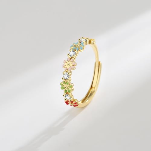 Lovely Daisy Flower Rings Dainty Blooms Enamel Crystal Adjustable Open Ring Colorful Sunflower Wedding Engagement Ring Finger Band Eternity Dainty Jewelry Gifts Delicate Everyday Ring for Women4