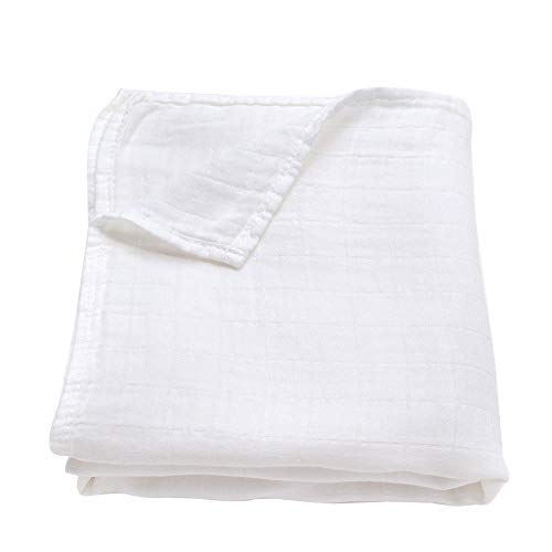 Image of Ali+Oli Muslin Swaddle Blanket for Baby (White) Large 47 inch x 47 inch Soft Rayon Made from Bamboo & Organic Cotton, Machine Washable Receiving Blanket Wrap for Newborn to Toddler