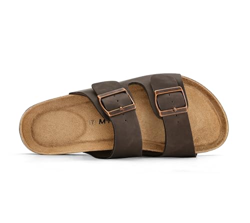 Image of mysoft Womens Flat Sandals Cork Footbed Slides with 2 Straps | Adjustable Buckle Slip On Comfortable Casual Light Weight Summer sandals
