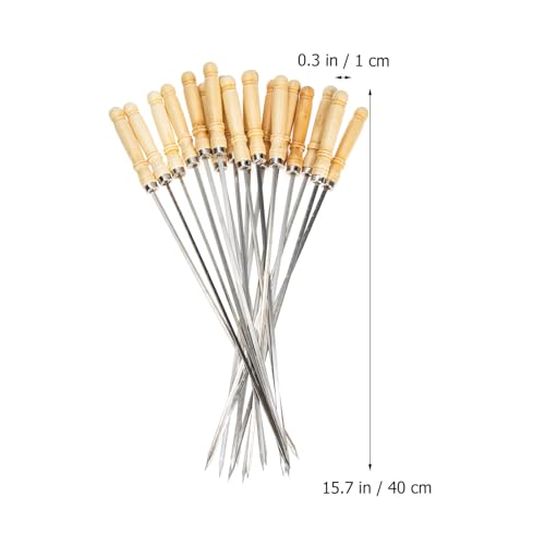 Brochetas planas de acero inoxidable para barbacoa con mango ergonómico de madera 3