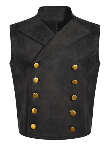 Boys Victorian Gothic Suit Vest Kids Medieval Steampunk Double Breasted Dressy Waistcoat Vest3