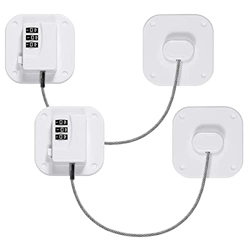 Hyesrtey 2Pcs Serrure Frigo pour Enfants,Bloque Verrou Porte Réfrigérateur Cabinet Fenêtre avec Code, Serrure Forte Adhésive Câble de Restriction Porte pour réfrigérateur, portes et tiroirs,fenêtres
