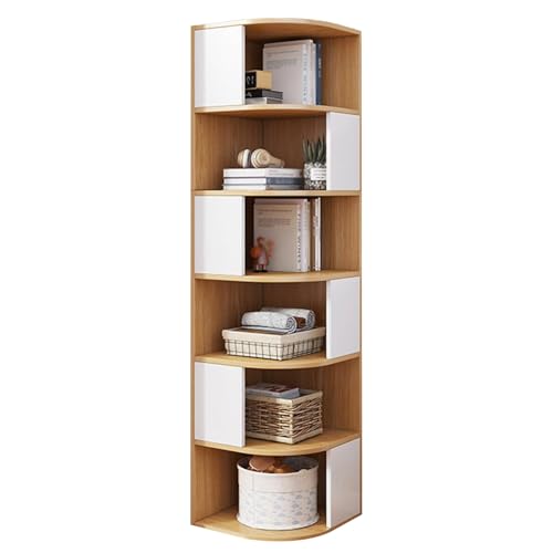 6-Tier Corner Bookshelf, Stylish Etagere Storage Rack with Baffles, Space-Saving Bookcase for Home Office, Living Room & Study - Beige Density Board Design