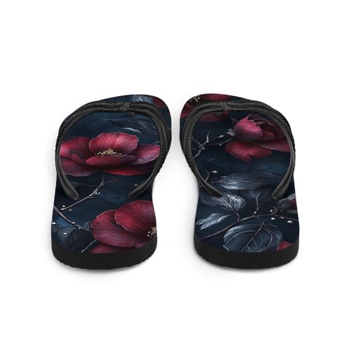 Gothic Floral Flip-Flops, Stylish Summer Sandals, Trendy Footwear, Comfortable Beach Shoes, Unique Floral Design3