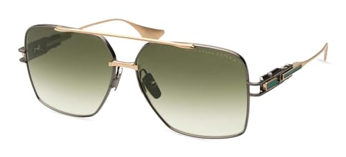 Dita GRAND-EMPERIK DT DTS159 A-03 Black Rhodium/Brushed White Gold Metal Aviator Sunglasses Green Gradient Lens