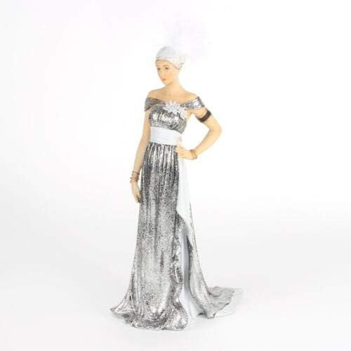 Art Deco 'Charleston' Resin Lady Gunmetal Silver Dress Figurine Ornament 30 cm