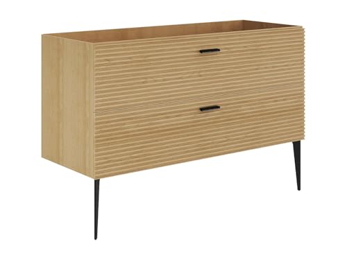 Vente-unique - Meuble sous Vasque strié sur Pieds - 2 tiroirs - Naturel Clair - 120 cm - SARONE