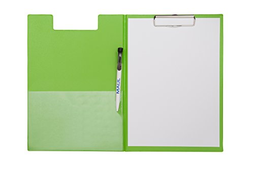 MAUL Schreibmappe A4 | Klemmbrett aus Pappe mit Folienüberzug zum Zuklappen | Konferenzmappe mit Fach für Dokumente | Praktisch zum Aufhängen | Hellgrün | ‎2339254 (Packung mit 4)