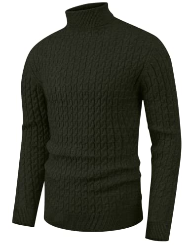 Hisir Rollkragenpullover Herren Klassischer Pullover Herren Warmer Winter Slim Fit Strickpullover Pulli Männer Bequem Weich Strick-Pulli für Männer mit Rollkragen (VC Armeegrün XXL)