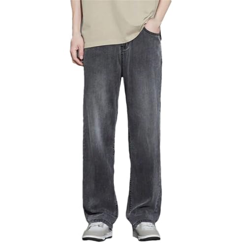 Men's Straight Leg Lyocell Jeans Fashion Versatile Loose Thin Washed Retro Denim Pants