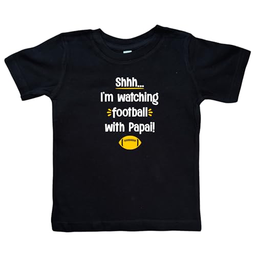 Shhh... I'm Watching Football with Papai Black or White Toddler T-Shirt, Grandson or Granddaughter Present, Kid Shirt, Valentine's (Papai Watching Football Shirt)