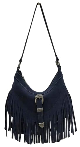 Fringe Hobo Purse for Women Tassel Shoulder Bag Vintage Suede Handbag Vegan Suede Hippie Crossbody Bag