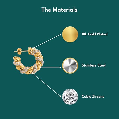 Chunky 18K Gold Plated Stainless Steel Earrings for Women Hypoallergenic Jewelry Trendy Statement Hoops Waterproof Non Tarnish Fashion Accessory Gift for Womens Wife Friend Sister3