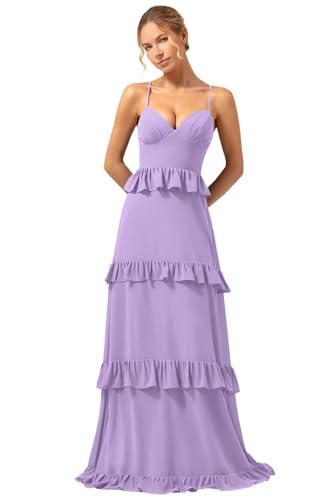 Floral Bridesmaid Dresses for Women Tiered Chiffon Ruffle Wedding Guest Dresses Long Prom Formal Evening Party Gown