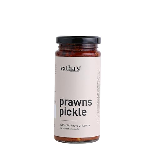 Image of Vathas Prawn Pickle | Traditional Kerala Style Chemmeen Achar | Spicy & Tangy Seafood Pickle | Homemade Taste | No Artificial Preservatives | 225 g