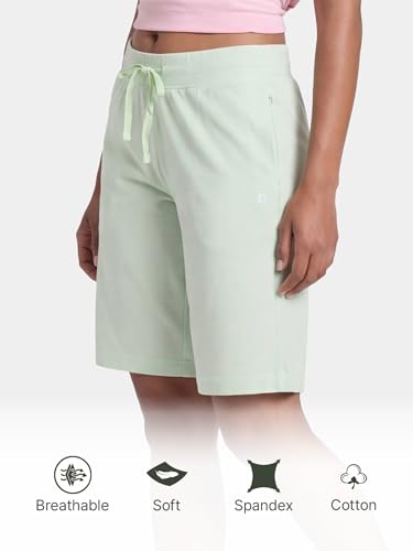 Image of Enamor Mid Rise Knee Length Drawstring Closure City Shorts for Women - Slim Fit, Soft and Breathable Cotton - E044