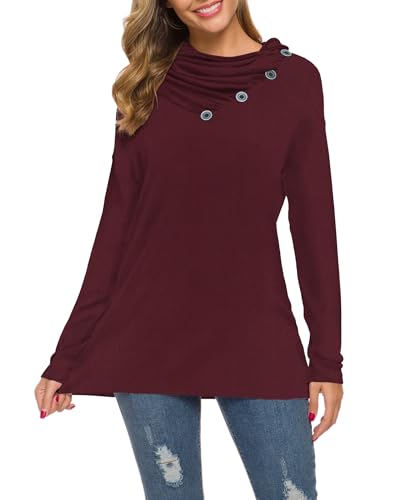 Image of WEACZZY Women's Long Sleeve Shirts Button Cowl Neck Casual Loose Tunic Tops Blouse Dressy Fashion 2026