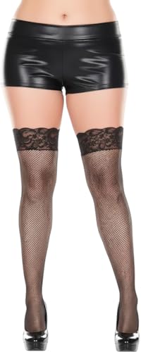 Image of ToBeInStyle Women's Wide Floral Lace Fishnet Thigh Hi Stockings
