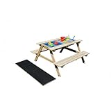 Relaxdays Table-bancs Enfants en Bois 3-en-1, Jeu, Cuisine, Pique-Nique, Ardoise, HxLxP 48,5×89×85 cm, Naturel
