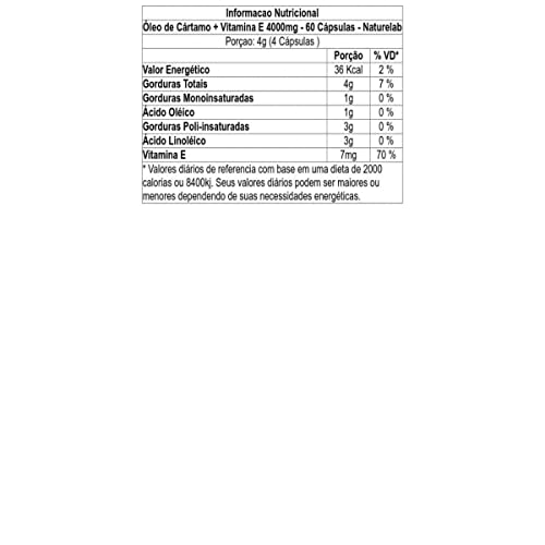 Óleo de Cártamo + Vitamina E 4000 mg, Naturelab, 60 Cápsulas