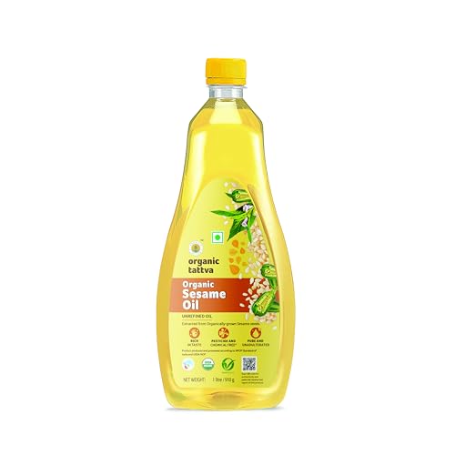 Image of Organic Tattva Sesame Oil 1 Litre | Unrefined Cold Pressed Cooking Oil | Pure Sesame Seed Oil | Suitable for Everyday Cooking