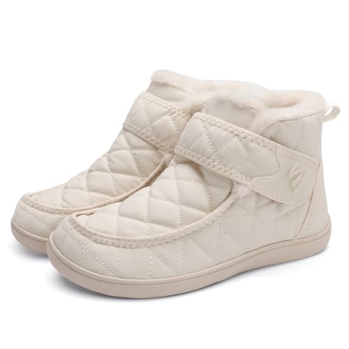 Spesoul Womens Winter Boots Waterproof Snow Boots Fuzzy Zero Drop Winter Shoes Slip On Ankle Booties for Outdoor Walking 7 Wide