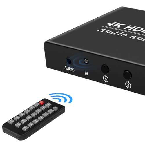 Video Wall Controller HDMI 1X4,Splicing Professional Processor with 4 HDMI+3.5mm audio Output 180 Degree Rotate TV Wall Display 8 Splicing Modes 1x1, 1x2, 1x3, 1x4, 2x1, 3x1,4x1, 2x2