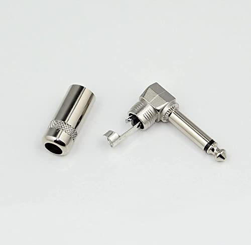 Image of [ 4 Pieces ] 6.35mm Heavy Duty TS Mono Male Solder Jack Connector for Speaker, Guitar, Microphone Cables ; 1 /4 Inch Mono 90 Degree Connectors Soldering Assemble Cable use