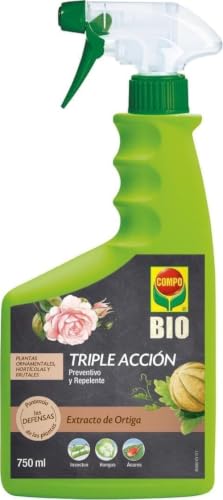 COMPO BIO Triple Acción, Protección contra Insectos, Hongos y Ácaros, Para Plantas Ornamentales, Hortícolas y Frutales, Envase pulverizador, 750 ml
