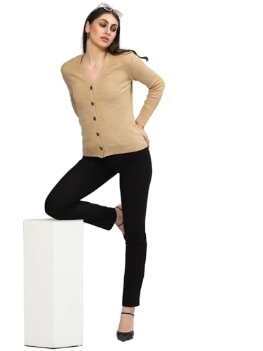 Image of Kalt Women Full Sleeves V-Neck Design Acrylic Cardigan Sweater