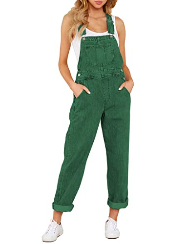 Luvamia Womens Casual Adjustable Denim Bib Overalls Jeans Pants Fashion Loose Overall Jumpsuits Mom Jean Overalls For Women Fitted Evergreen Size Large Lime Green