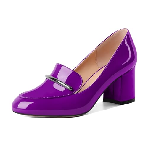 Image of Eldof Women's Pumps Block Heel Round Toe Slip On Chunky Loafer Heel Dress Shoes Pumps for Women 2.5 Inches