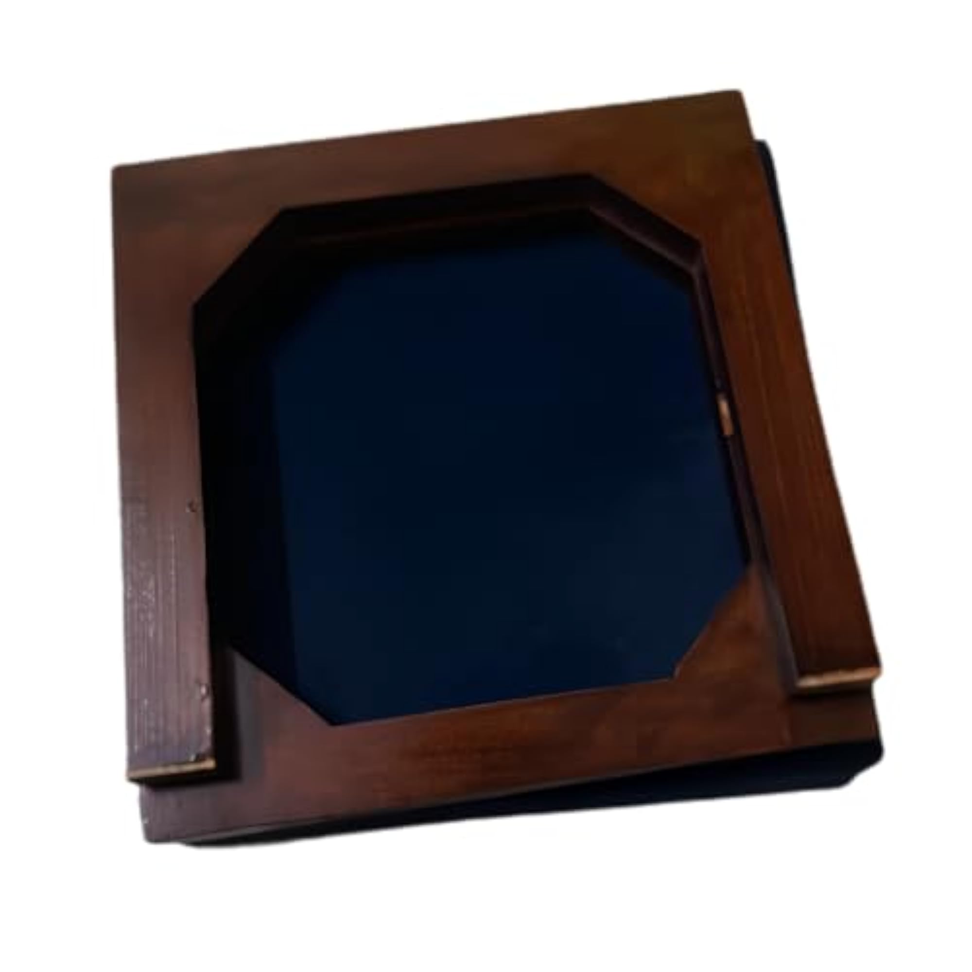 Wooden Stool with Navy Blue Upholstered Cushion