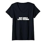 donna hot girls love techno funny edm house dj rave novità uccidere maglietta con collo a v