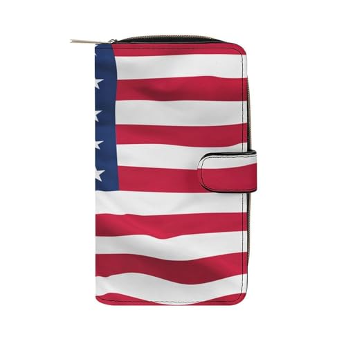 Portefeuille multifonctionnel en cuir rouge drapeau USA finitions premium