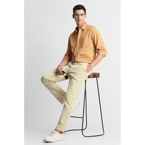 Image of Peter England Men's Slim Fit Full Sleeve Casual Shirt in Twill Weave Cotton
