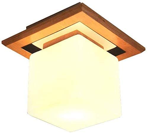 Plafonnier LED E27 intérieur avec abat-jour verre et bois