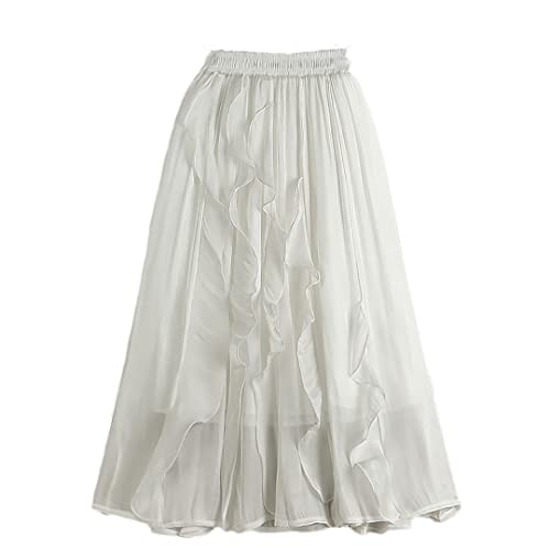 Jupe en tulle à volants blanche taille haute élastique pour femme