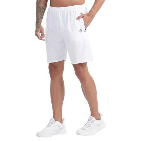 Image of BLUE STAR SHARK Athletic Sports Shorts for Men with Zip Pockets and Elastic Waistband Quick Dry Lightweight Activewear Combo - Pack of 2