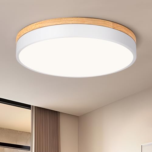 Vikaey Moderne Deckenlampe Holz,LED Deckenleuchte weiß,4000K,36W Schlafzimmerleuchte Für Wohnzimmer,Flur,Studie,Küche,Bad,Esszimmer,Ø40 cm